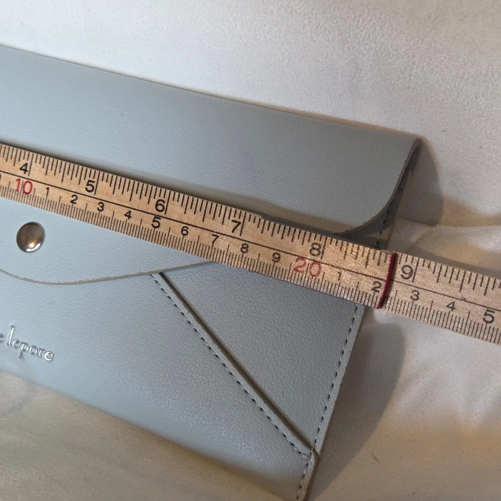 Nanette Lepore Pale Blue Envelope Wristlet Wallet Snap Closure Faux Leather Chic